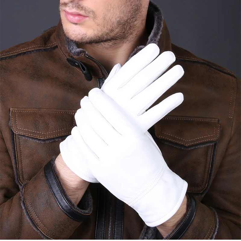 Leather Driving Glove - Gants blancs en cuir véritable pour