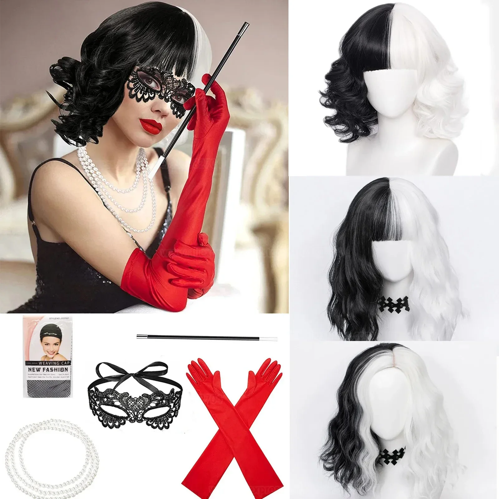 Heat Resistant Glove - Anime Cruella de Vil Cosplay Perruque