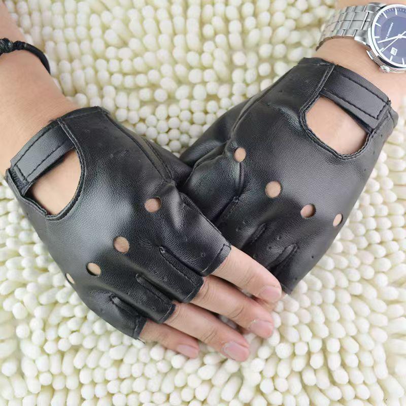 Leather Driving Glove - Gants mi-doigts unisexes en similicuir pour