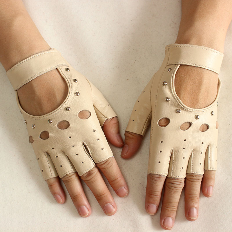 Leather Driving Glove - Gants en cuir demi-doigts pour femmes,