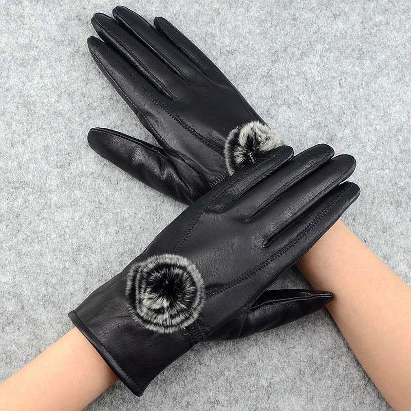 Wool Glove Lined - Gants d'hiver en cuir véritable pour